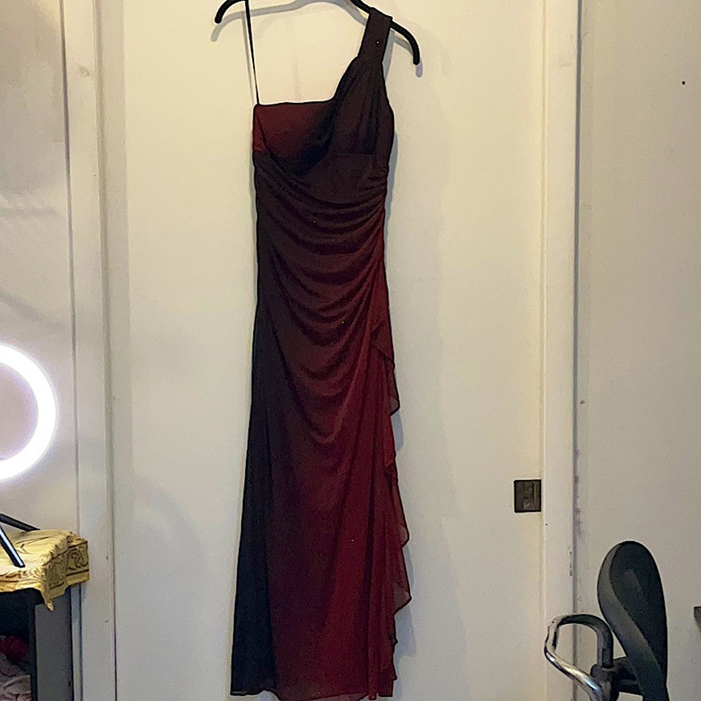 One Shoulder Black&Red Ombré Dress #0001